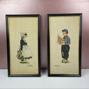Vintage Volendam Holland Boy Girl Framed Painting Art Wall Hangings